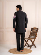 Black Japanese Armani Embroidered Kurta Set | Tulip Designer