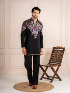 Black Japanese Armani Embroidered Kurta Set | Tulip Designer