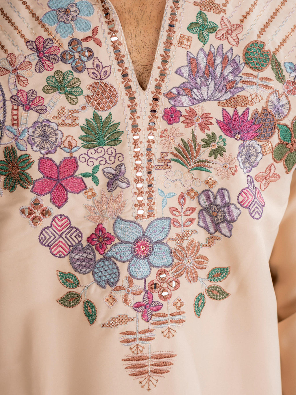 Cream Armani Thread Sequence Kurta For Men| Tulip Designer
