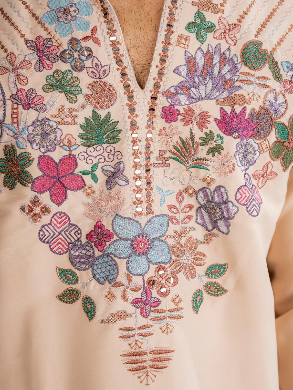 Cream Armani Thread Sequence Kurta For Men| Tulip Designer