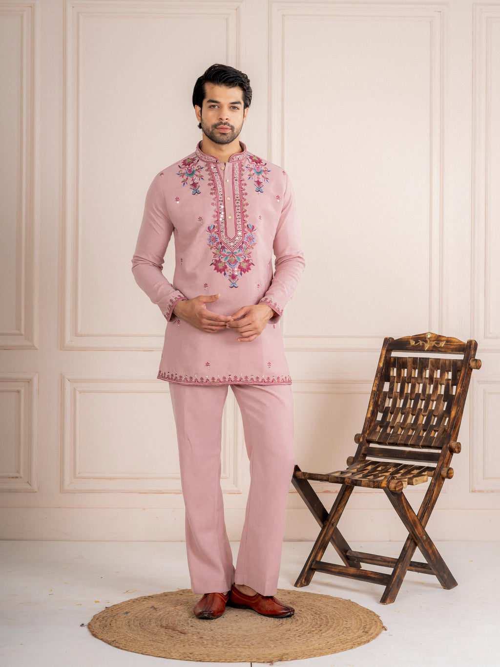 Pink Armani Thread Mirror Kurta Dupatta Set | Tulip Designer