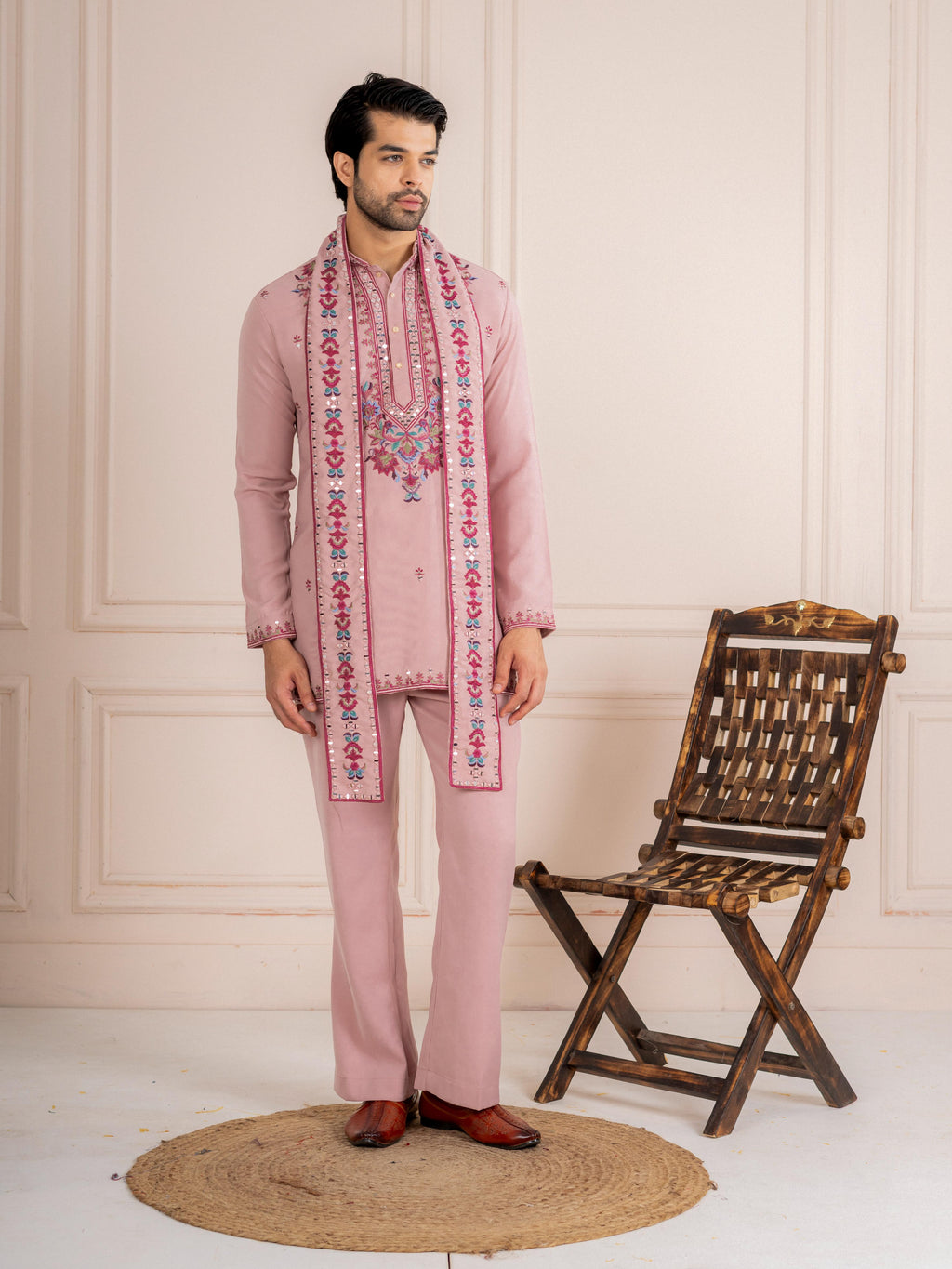 Pink Armani Thread Mirror Kurta Dupatta Set | Tulip Designer