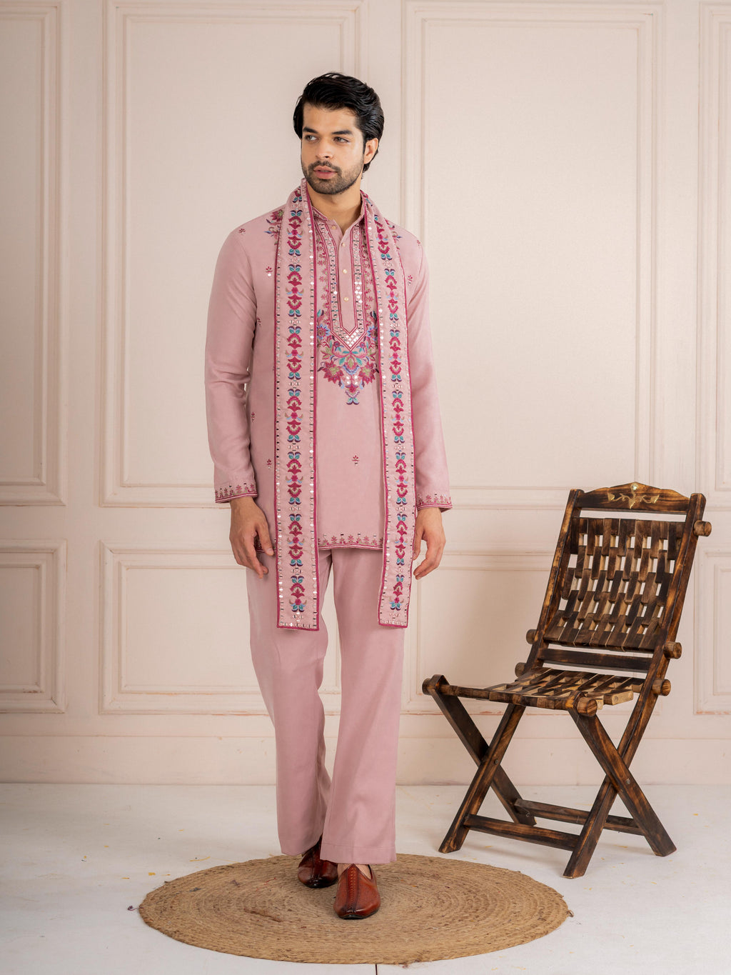 Pink Armani Thread Mirror Kurta Dupatta Set | Tulip Designer