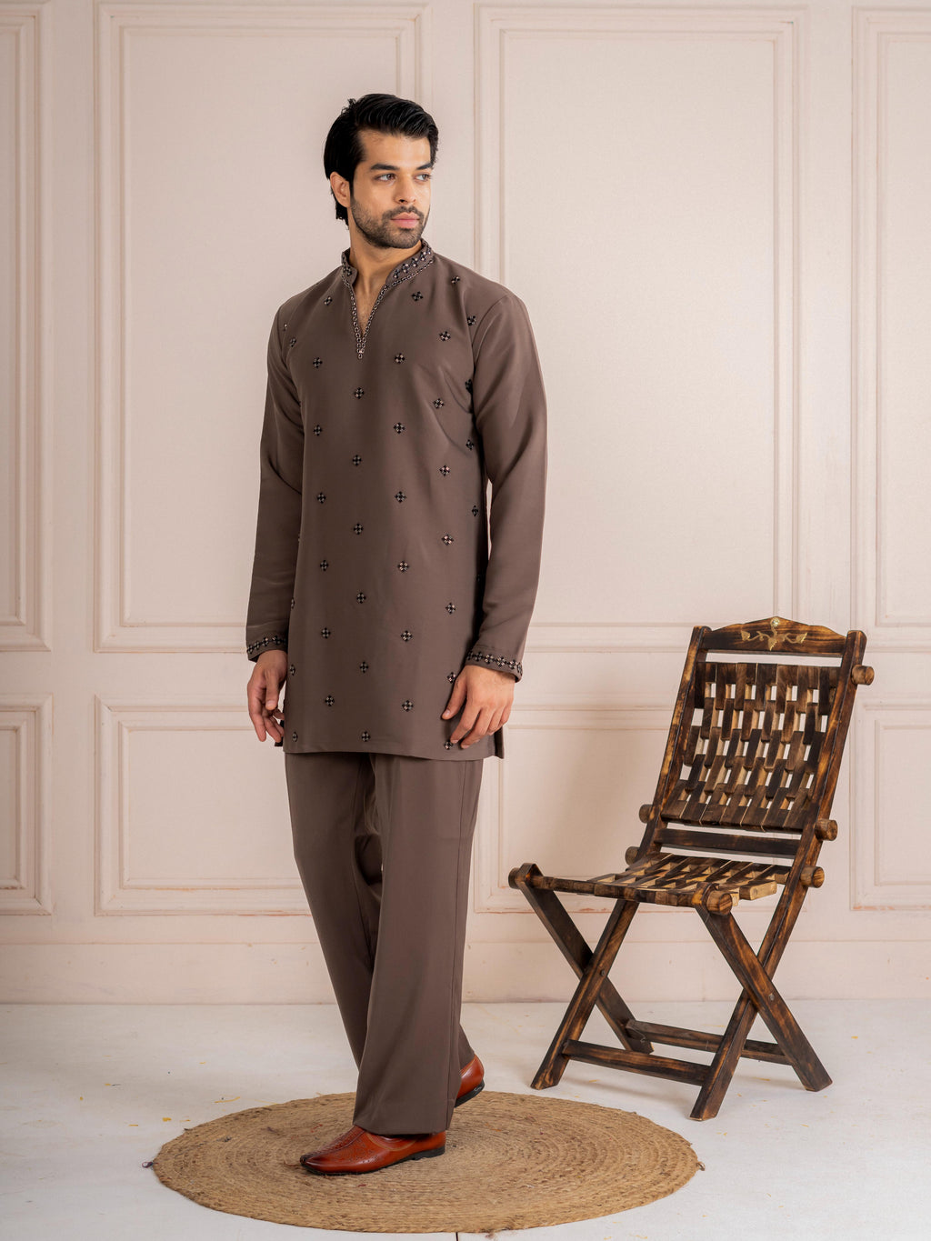 Brown Japanese Armani Beads Mens Kurta | Tulip Designer
