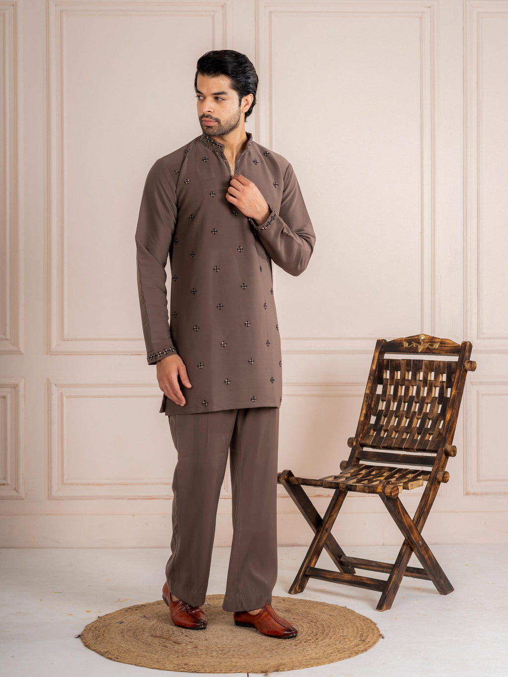 Brown Japanese Armani Beads Mens Kurta | Tulip Designer