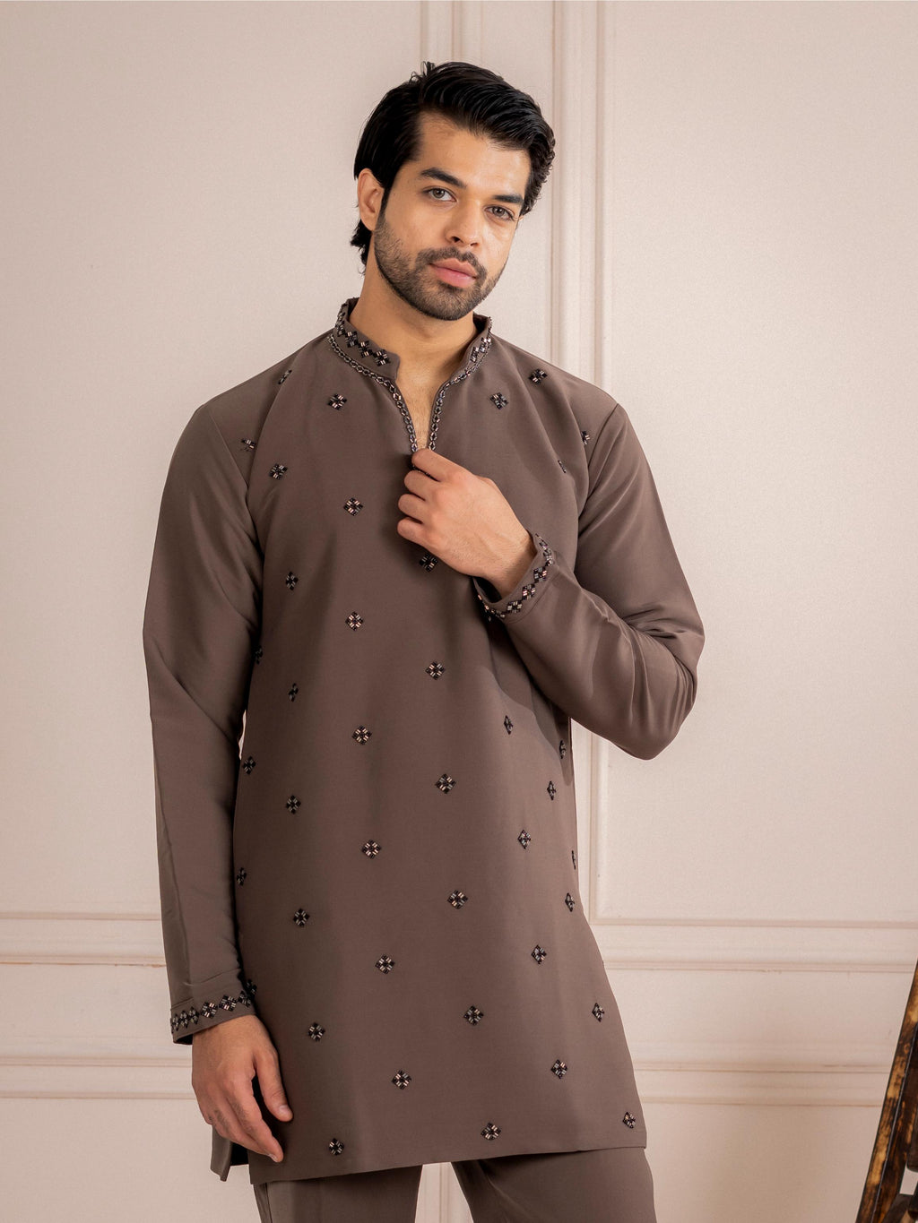 Brown Japanese Armani Beads Mens Kurta | Tulip Designer
