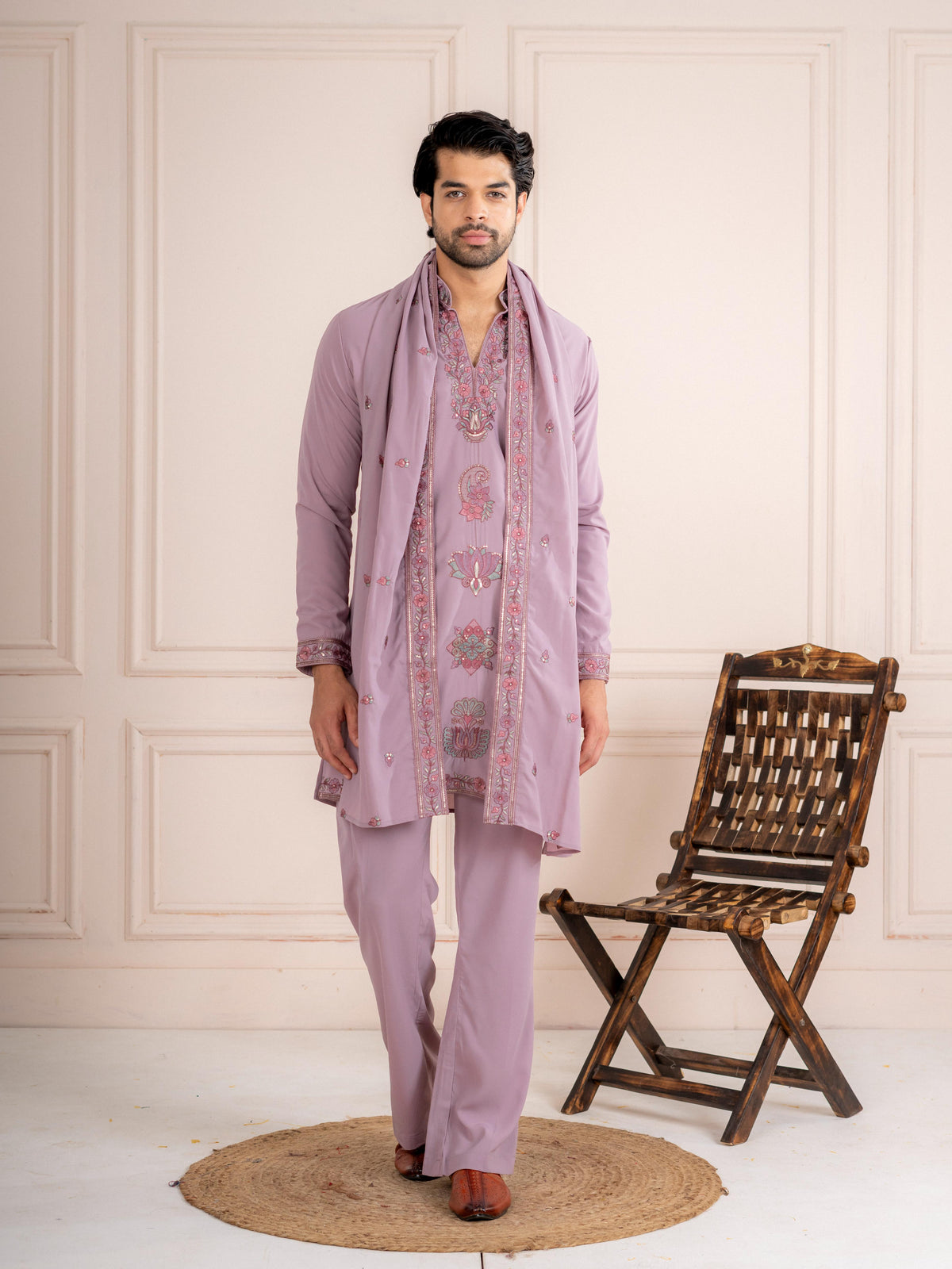 Timeless Lavender Japanese Lachka Traditional Kurta Dupatta Set