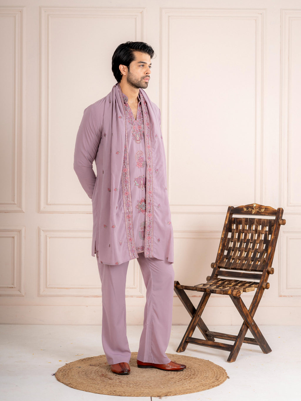 Timeless Lavender Japanese Lachka Traditional Kurta Dupatta Set