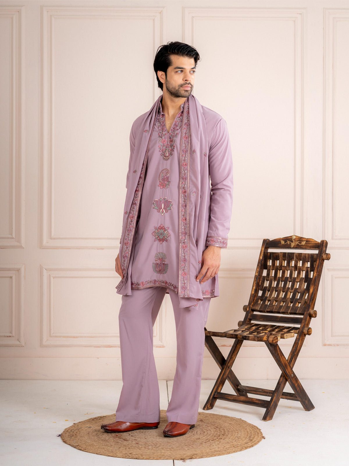 Timeless Lavender Japanese Lachka Traditional Kurta Dupatta Set