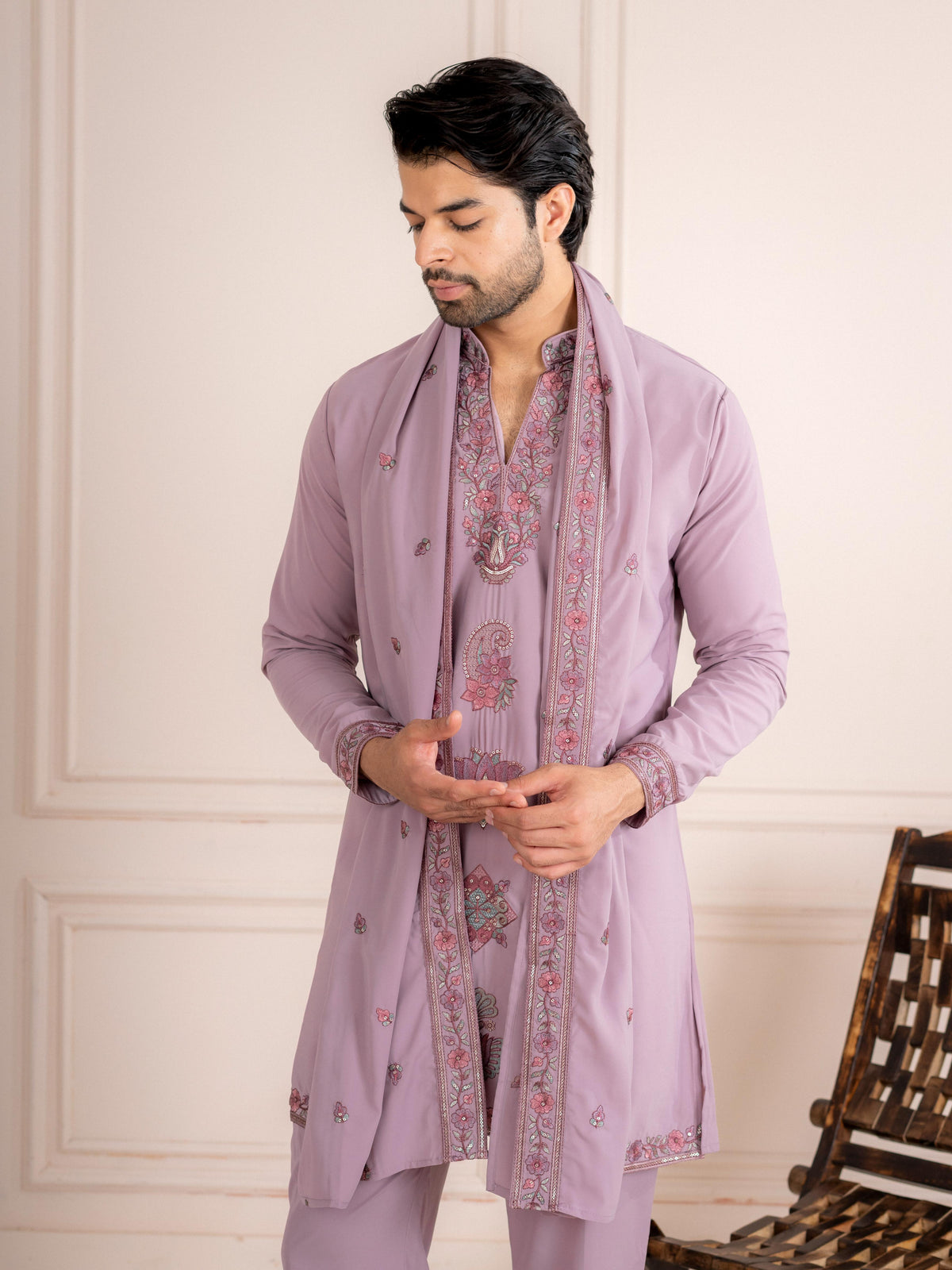 Timeless Lavender Japanese Lachka Traditional Kurta Dupatta Set