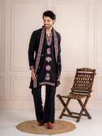 Elegant Black Japanese Lachka Embroidered Kurta Dupatta Set