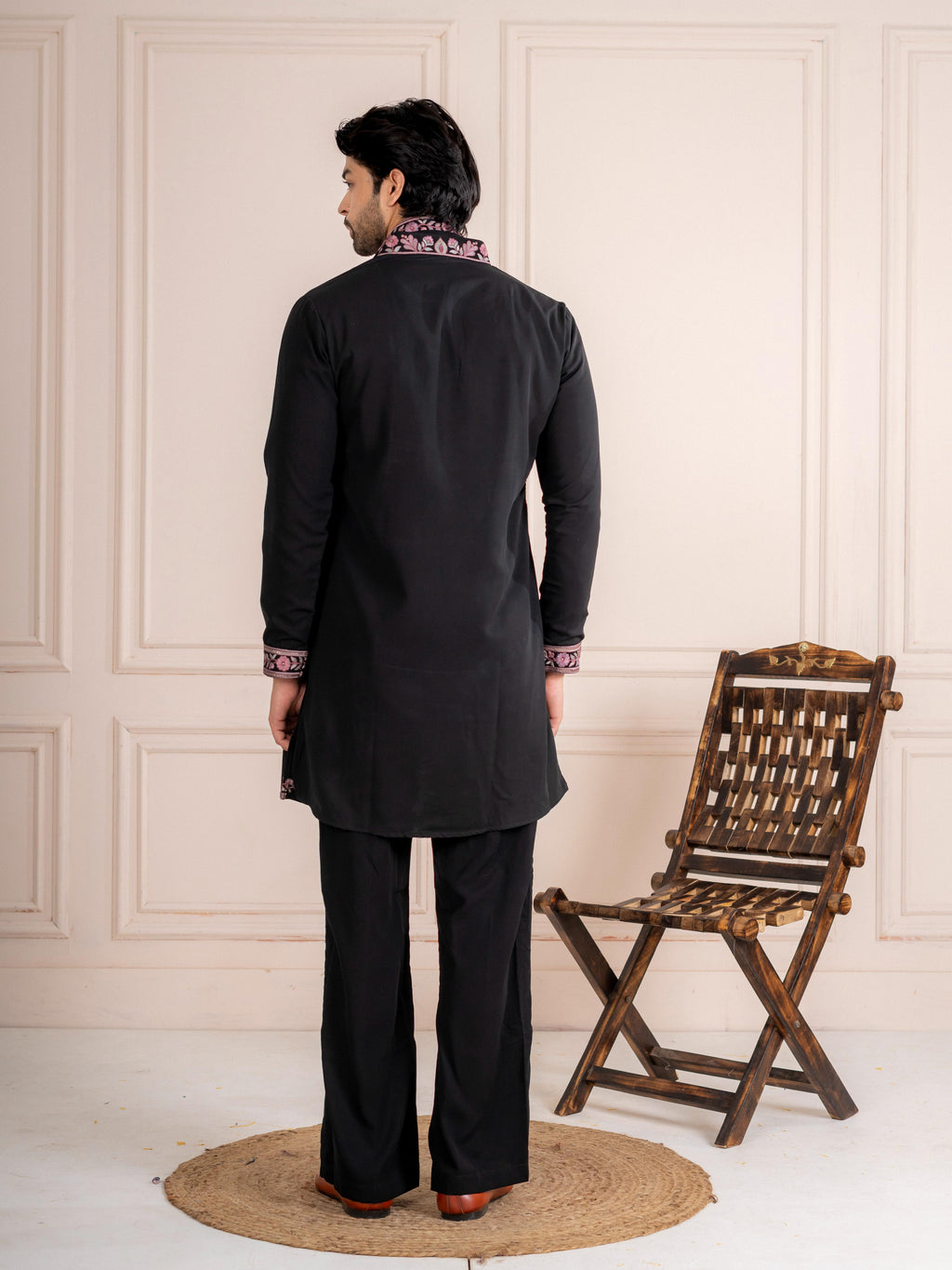 Elegant Black Japanese Lachka Embroidered Kurta Dupatta Set