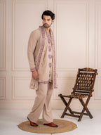 Royal Beige Japanese Lachka Festive Kurta Dupatta Set For Men