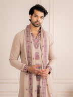 Royal Beige Japanese Lachka Festive Kurta Dupatta Set For Men