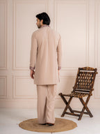 Royal Beige Japanese Lachka Festive Kurta Dupatta Set For Men