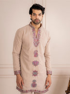 Royal Beige Japanese Lachka Festive Kurta Dupatta Set For Men