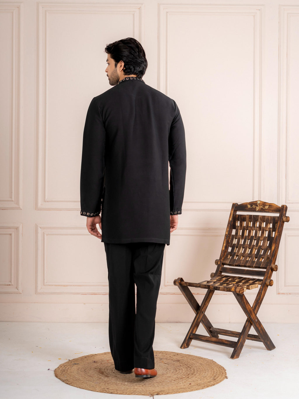 Black Japanese Armani Beads Kurta For Men | Tulip Designer