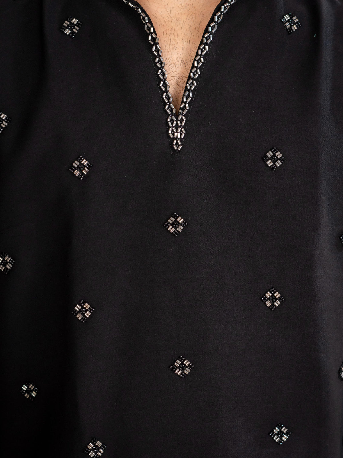 Black Japanese Armani Beads Kurta For Men | Tulip Designer