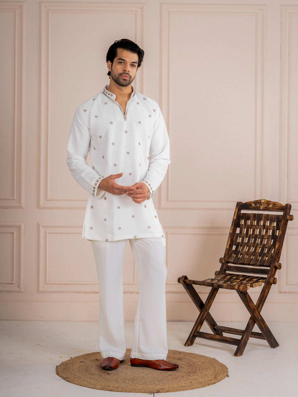 Luxury White Japanese Armani Beads Mens Kurta | Tulip Designer