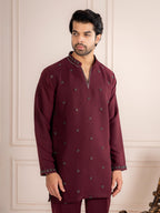 Wine Japanese Armani Fancy Beads Kurta Set  | Tulip Designer