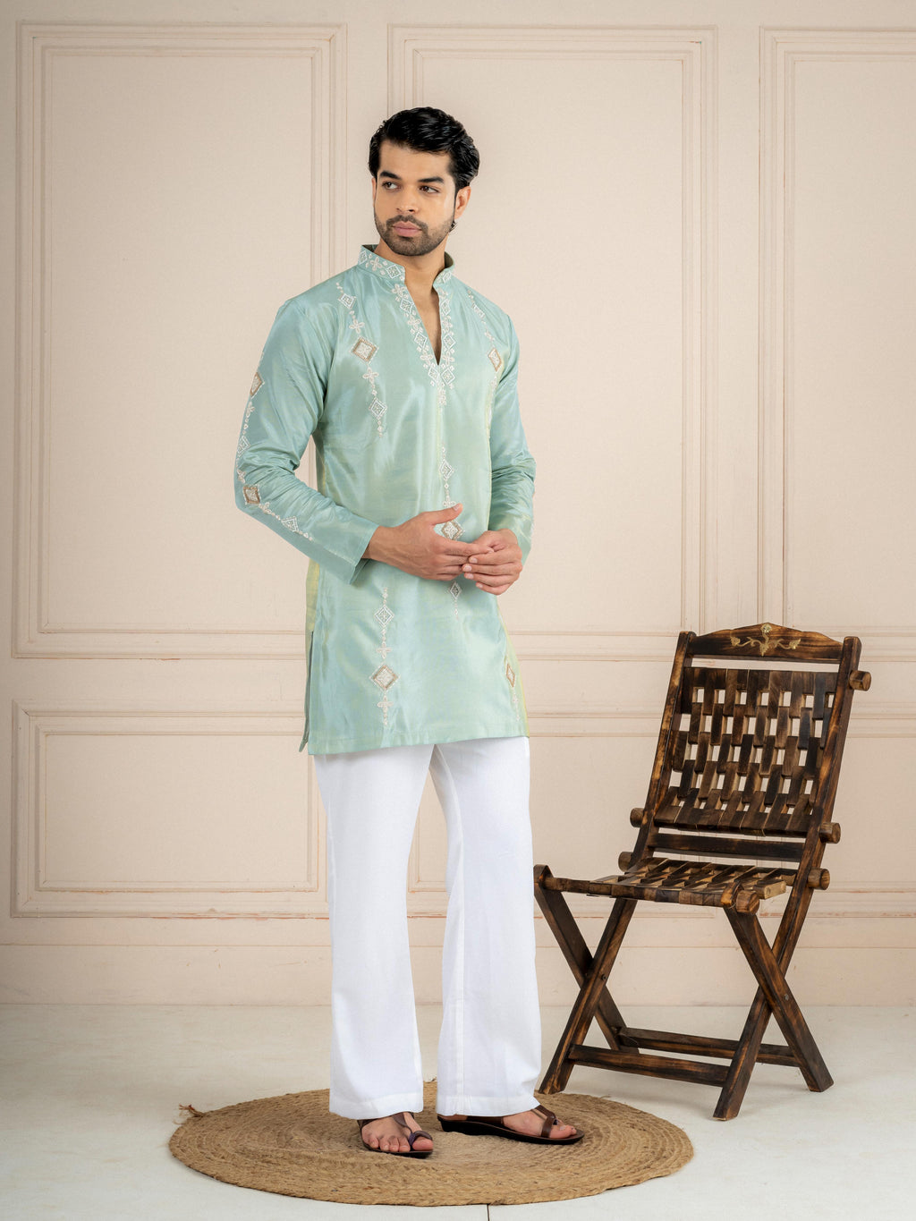 Sea Green Tissue Beads Kurta Set | Tulip Designer