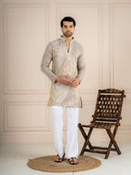 Light Beige Tissue Cutdana Kurta Set | Tulip Designer