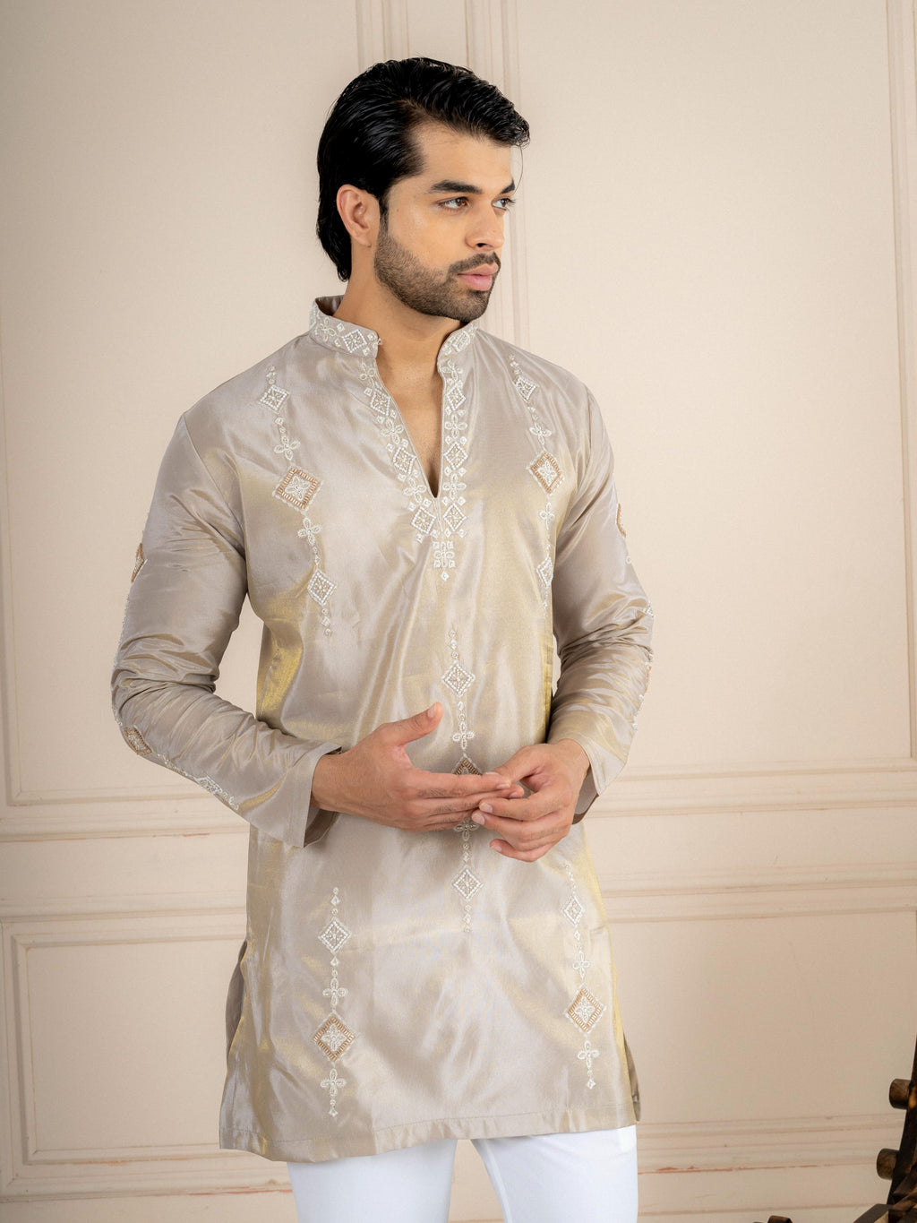 Light Beige Tissue Cutdana Kurta Set | Tulip Designer