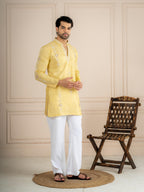 Yellow Tissue Cutdana Kurta For Men | Tulip Designer