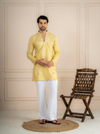 Yellow Tissue Cutdana Kurta For Men | Tulip Designer