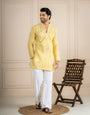 Yellow Tissue Cutdana Kurta For Men | Tulip Designer