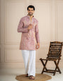 Dusty Mauve Tissue Beads Kurta For Men | Tulip Designer