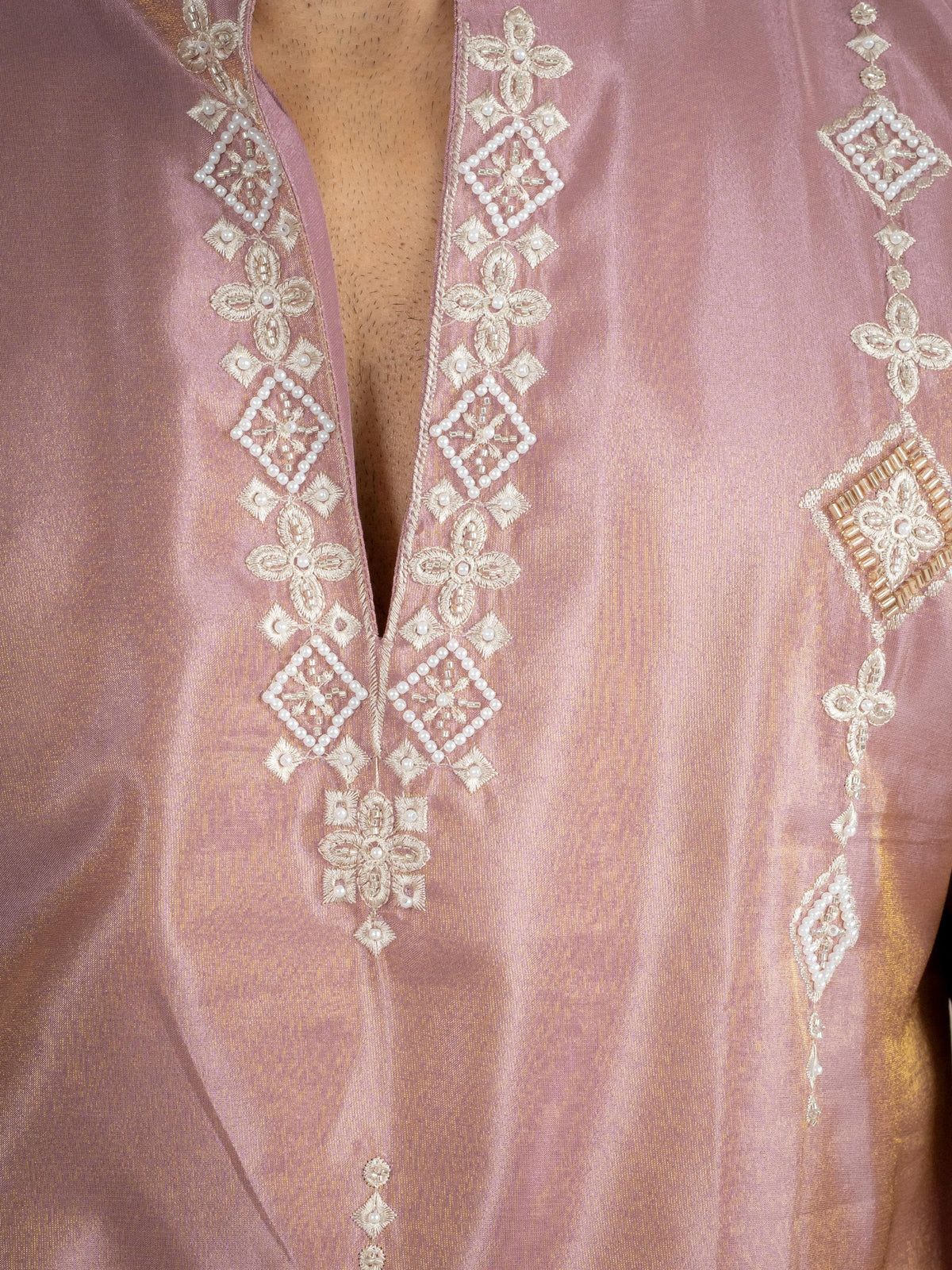 Dusty Mauve Tissue Beads Kurta For Men | Tulip Designer