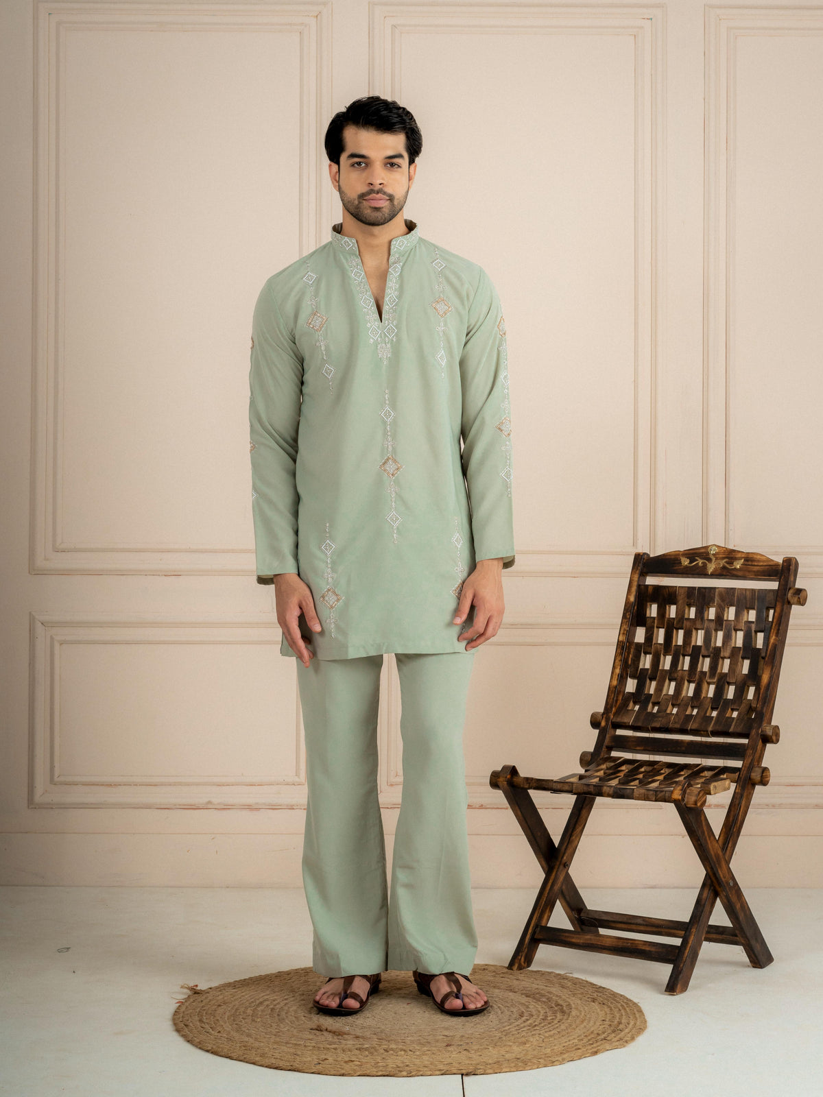 Pista Japanese Lachka Beads Kurta Set | Tulip Designer