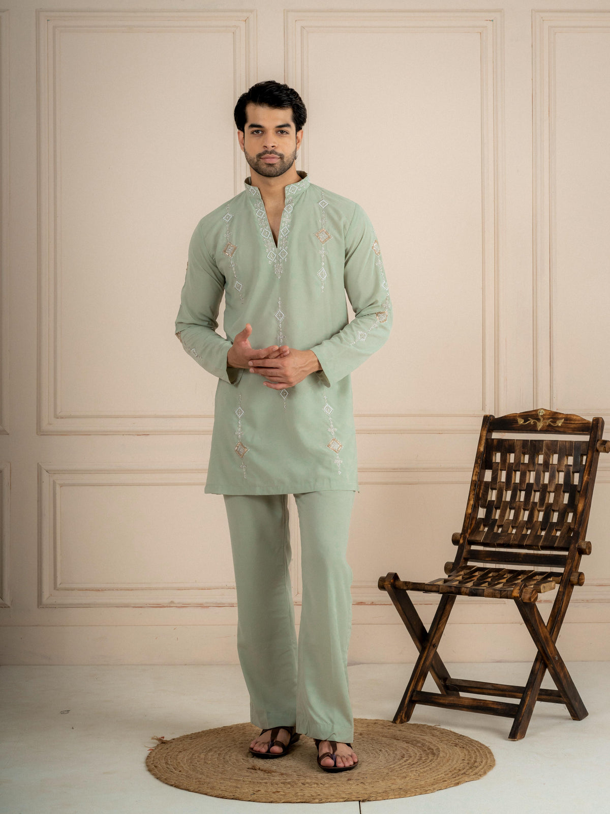 Pista Japanese Lachka Beads Kurta Set | Tulip Designer