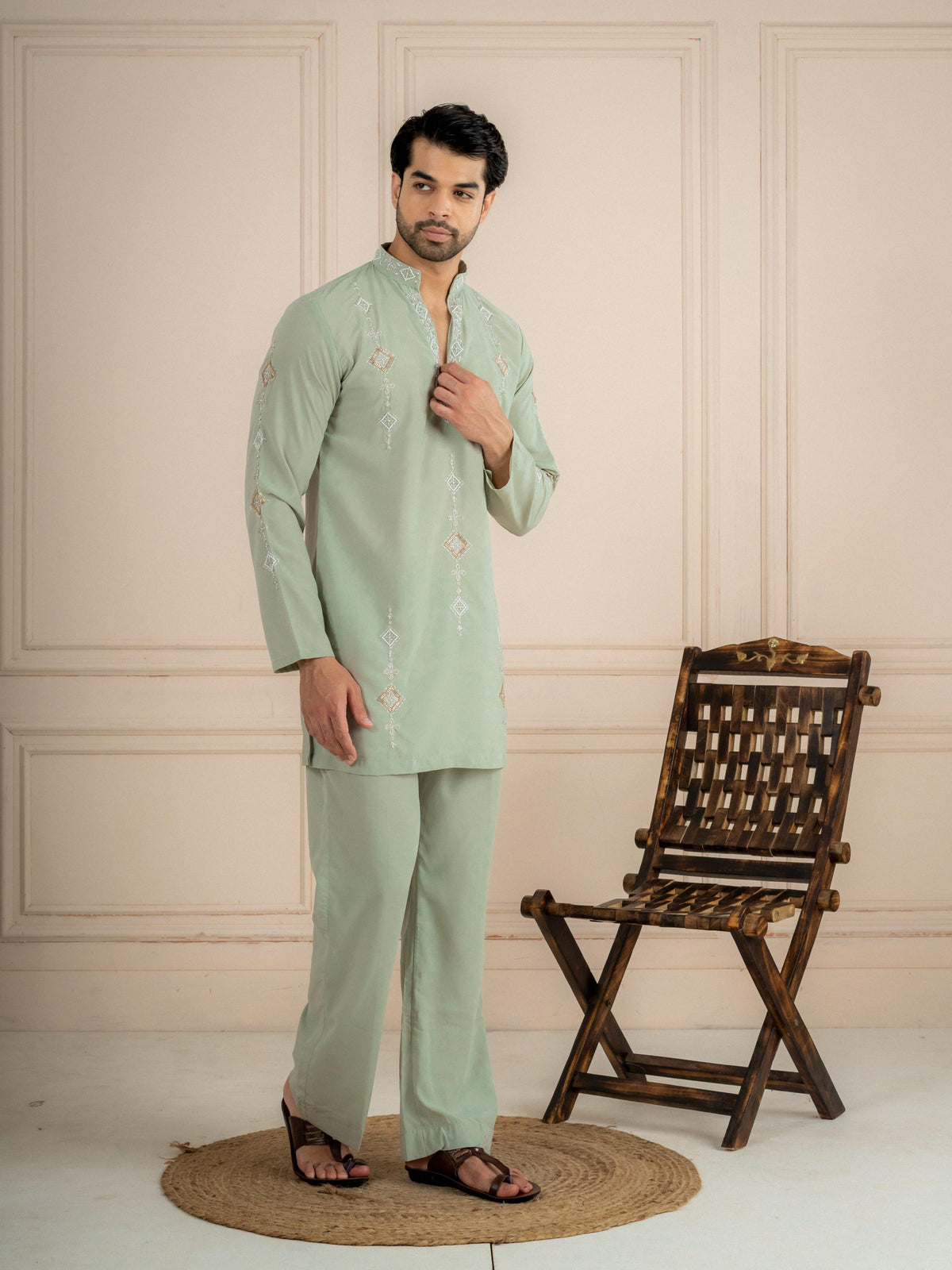 Pista Japanese Lachka Beads Kurta Set | Tulip Designer