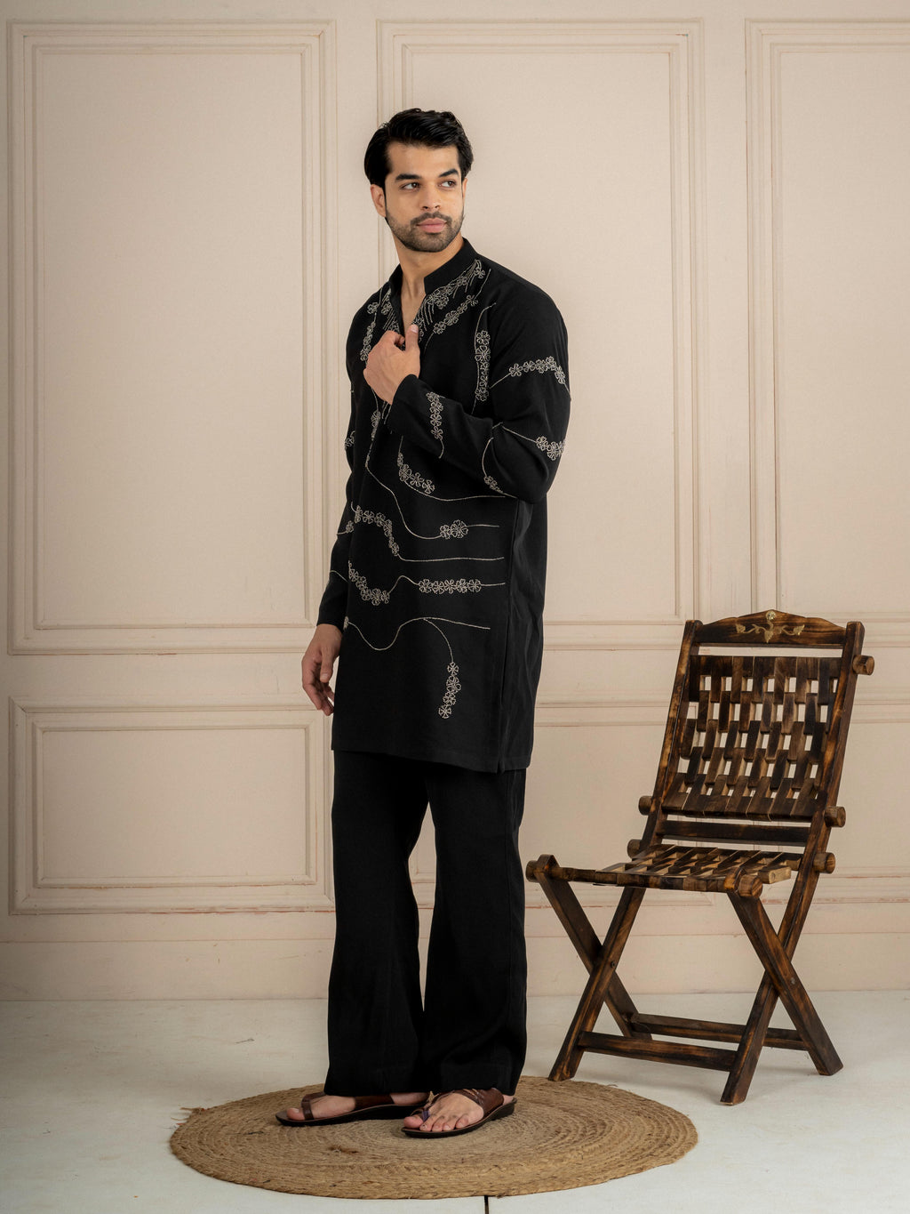 Black Japanese Armani Beads Kurta Set | Tulip Designer