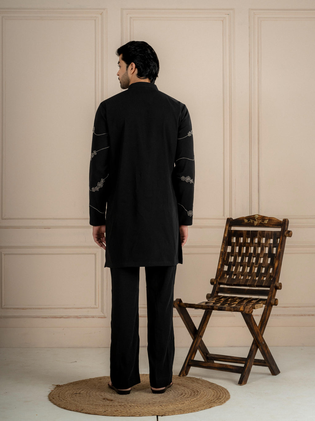 Black Japanese Armani Beads Kurta Set | Tulip Designer