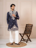 Dark Blue Silk Thread Kurta For Men | Tulip Designer