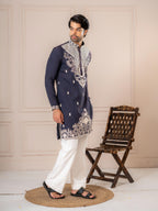 Dark Blue Silk Thread Kurta For Men | Tulip Designer