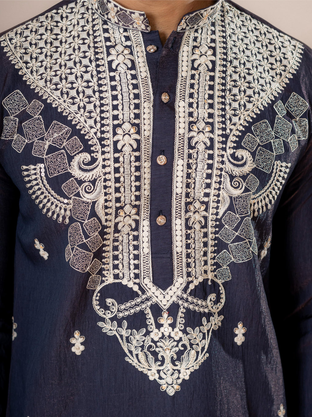 Dark Blue Silk Thread Kurta For Men | Tulip Designer