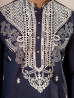 Dark Blue Silk Thread Kurta For Men | Tulip Designer