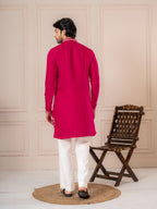 Stylish Rani Pink Roman Silk Kurta Set | Tulip Designer