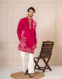 Stylish Rani Pink Roman Silk Kurta Set | Tulip Designer