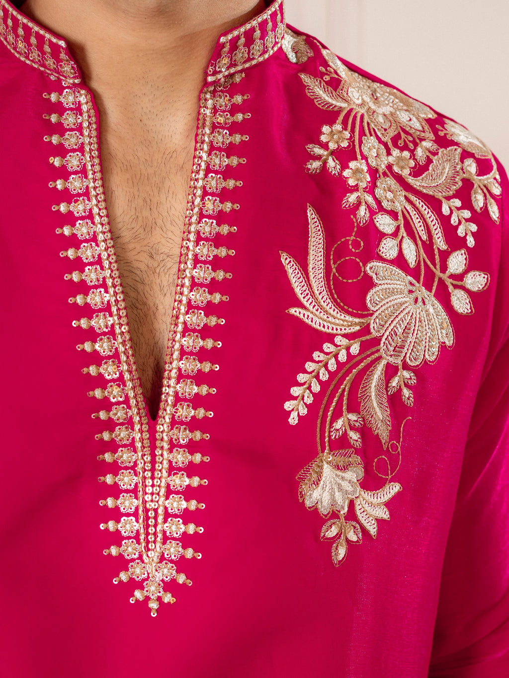 Stylish Rani Pink Roman Silk Kurta Set | Tulip Designer