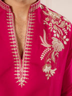 Stylish Rani Pink Roman Silk Kurta Set | Tulip Designer
