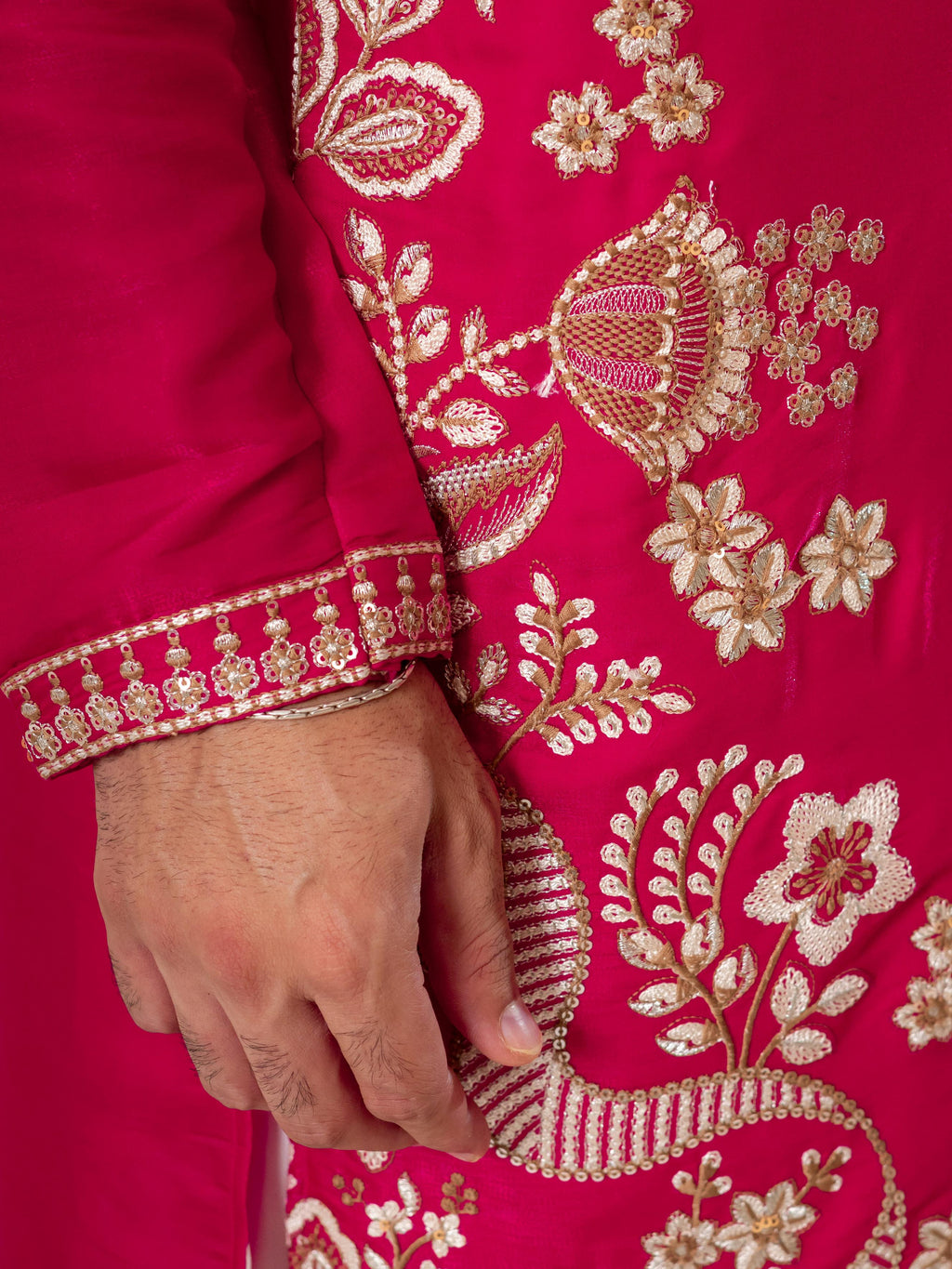 Stylish Rani Pink Roman Silk Kurta Set | Tulip Designer
