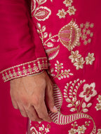 Stylish Rani Pink Roman Silk Kurta Set | Tulip Designer