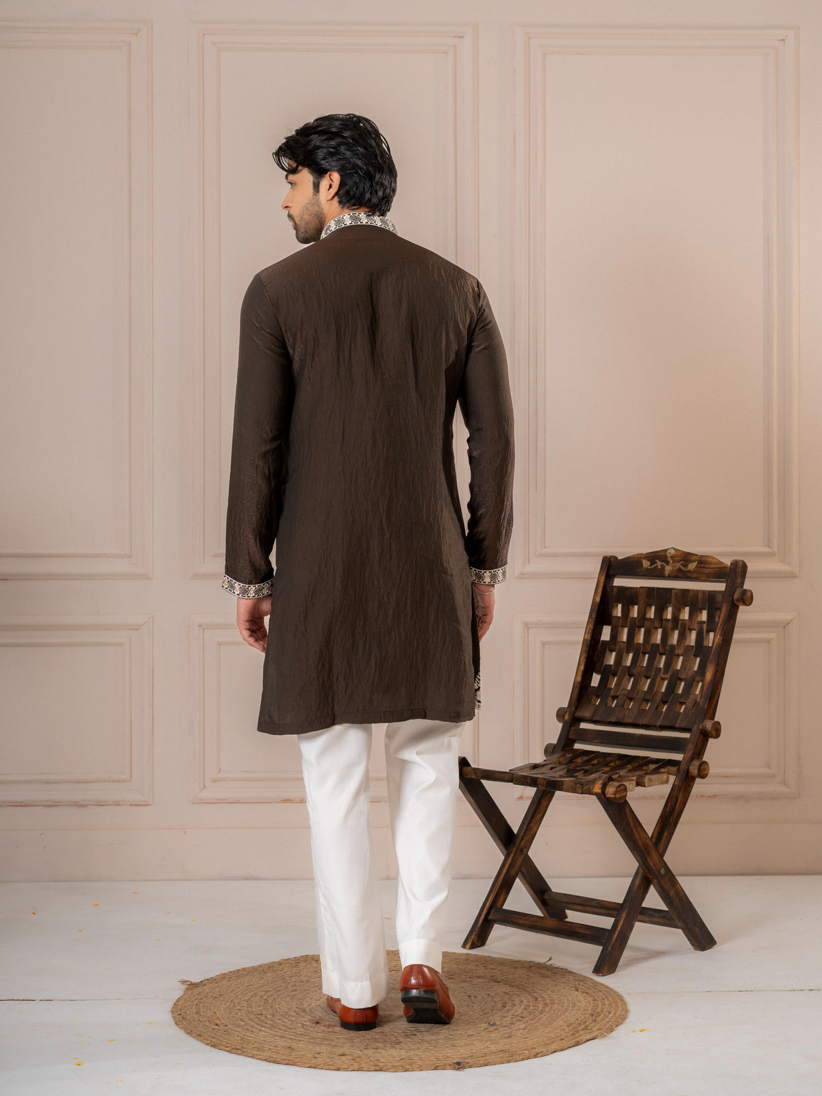 Bold Brown Silk Embroidered Kurta Set | Tulip Designer