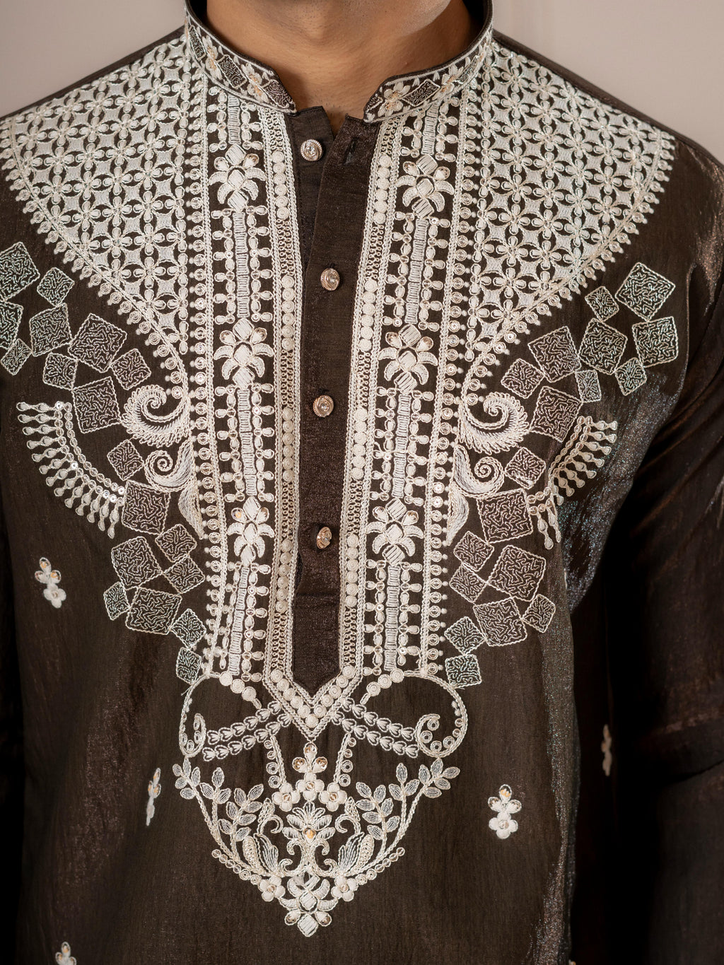 Bold Brown Silk Embroidered Kurta Set | Tulip Designer