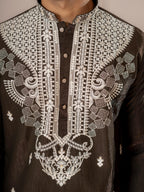 Bold Brown Silk Embroidered Kurta Set | Tulip Designer